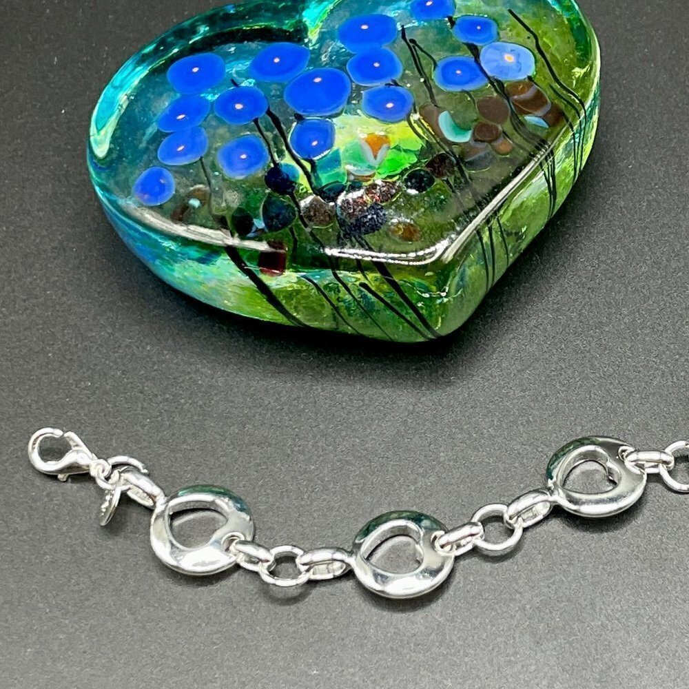 Sterling Silver 925 Smooth Round Bead with Heart Cutout Chain Bracelet #1176 - Picture 7 of 7